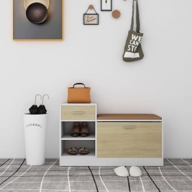 White engineered wood and Sonoma oak shoe bench by vidaXL, Shoe racks and shoe organizers - Ref: Foro24-326746, Price: 107,35...