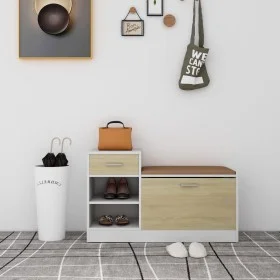 White engineered wood and Sonoma oak shoe bench by vidaXL, Shoe racks and shoe organizers - Ref: Foro24-326746, Price: 105,27...