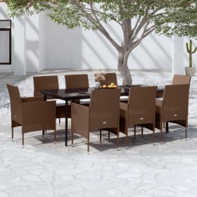 Juego de comedor para jardín 9 piezas y cojines marrón y negro von , Gartensets - Ref: Foro24-3099322, Preis: 752,11 €, Rabat...