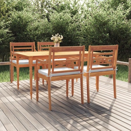Juego comedor de jardín 5 pzas y cojines madera maciza de teca de , Conjuntos de jardín - Ref: Foro24-3100789, Precio: 767,97...