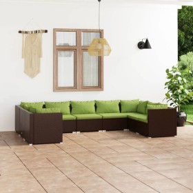 Set muebles de jardín 9 piezas y cojines ratán sintético marrón de , Conjuntos de jardín - Ref: Foro24-3101972, Precio: 1,00 ...