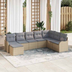 Conjunto de sofá de jardín con cojín 8 pcs Beige Poliratán