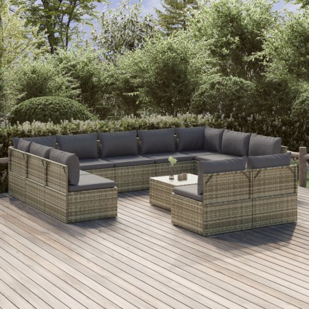 Set de muebles de jardín 12 pzas cojines ratán sintético gris by , Garden sets - Ref: Foro24-3157346, Price: 1,00 €, Discount: %