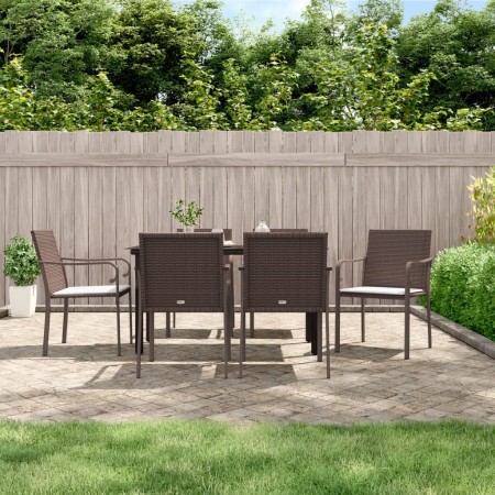 Juego comedor jardín 7 piezas y cojines ratán sintético y acero von , Gartensets - Ref: Foro24-3186958, Preis: 409,77 €, Raba...