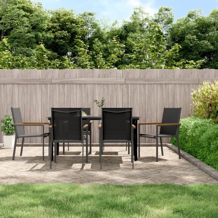 Juego de comedor para jardín 7 piezas acero y textilene negro de , Conjuntos de jardín - Ref: Foro24-3187046, Precio: 384,28 €