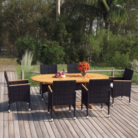 Set de comedor de jardín de 7 piezas negro ratán sintético