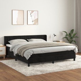 Cama box spring con colchón terciopelo negro 160x200 cm Cama box spring con colchón terciopelo negro 160x200 cm