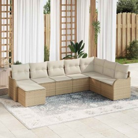Conjunto de sofá de jardín con cojín 8 pcs Beige Poliratán