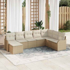 Conjunto de sofá de jardín con cojín 8 pcs Beige Poliratán