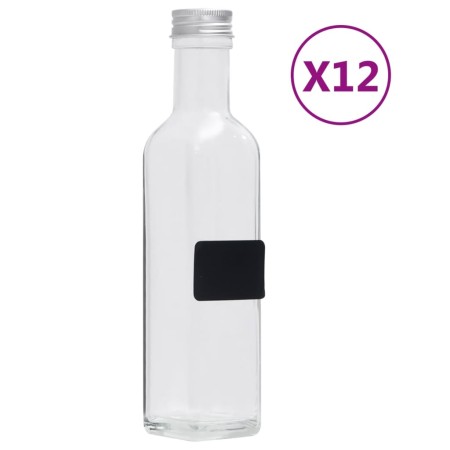 Botellas de vidrio con tapón de rosca 12 uds cuadradas 250 ml