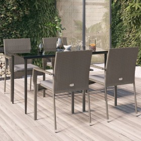 Set comedor jardín 5 pzas y cojines ratán sintético negro gris de , Conjuntos de jardín - Ref: Foro24-3185127, Precio: 365,78...