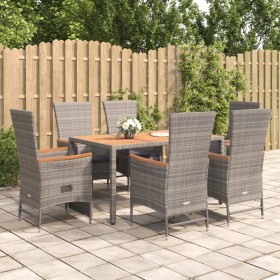 Set comedor jardín 7 pzas y cojines ratán sintético gris by , Garden sets - Ref: Foro24-3157551, Price: 897,37 €, Discount: %