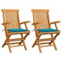Sillas de jardín 2 uds madera maciza de teca con cojines azules by , Garden chairs - Ref: Foro24-3062491, Price: 198,20 €, Di...