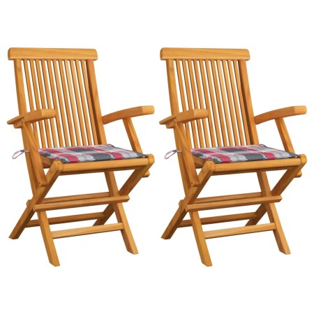 Sillas de jardín 2 uds madera teca con cojines a cuadros rojos by , Garden chairs - Ref: Foro24-3062500, Price: 195,06 €, Dis...