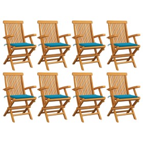 Sillas de jardín 8 uds madera maciza de teca con cojines azules von , Gartenstühle - Ref: Foro24-3072893, Preis: 653,16 €, Ra...
