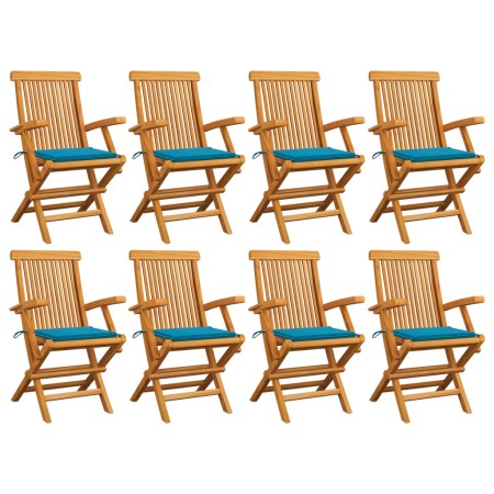 Sillas de jardín 8 uds madera maciza de teca con cojines azules von , Gartenstühle - Ref: Foro24-3072893, Preis: 653,16 €, Ra...