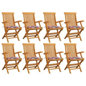 Sillas de jardín 8 uds madera teca con cojines a cuadros rojos by , Garden chairs - Ref: Foro24-3072902, Price: 655,90 €, Dis...