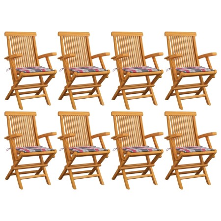 Sillas de jardín 8 uds madera teca con cojines a cuadros rojos von , Gartenstühle - Ref: Foro24-3072902, Preis: 655,90 €, Rab...