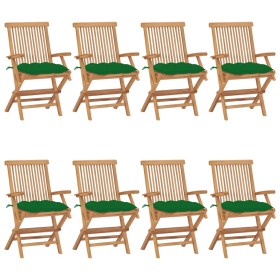 Sillas de jardín 8 uds madera maciza de teca con cojines verdes by , Garden chairs - Ref: Foro24-3072909, Price: 630,01 €, Di...