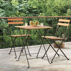 Mesa de cafetería plegable teca maciza y acero 55x54x71 cm by , Garden tables - Ref: Foro24-319978, Price: 65,97 €, Discount: %