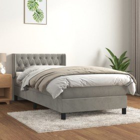 Cama box spring con colchón terciopelo gris claro 90x190 cm en Camas y somieres | Comprar online en Foro24
