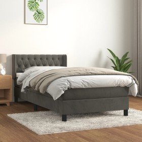 Cama box spring con colchón terciopelo gris oscuro 90x190 cm Cama box spring con colchón terciopelo gris oscuro 90x190 cm