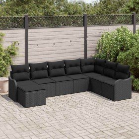 Conjunto de sofá de jardín con cojín 8 pcs Negro Poliratán