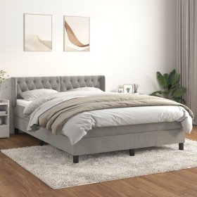Cama box spring con colchón terciopelo gris claro 140x200 cm Cama box spring con colchón terciopelo gris claro 140x200 cm