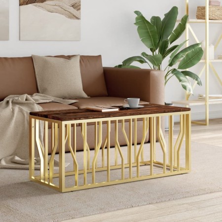 Mesa de centro acero inoxidable madera maciza reciclada dorada von , Couchtisch - Ref: Foro24-350054, Preis: 129,82 €, Rabatt: %