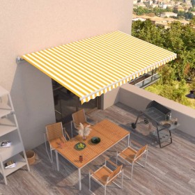 Toldo retráctil manual amarillo y blanco 500x300 cm