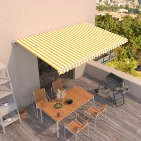 Yellow and white 500x300 cm manual retractable awning by vidaXL, Awnings - Ref: Foro24-3068938, Price: 406,10 €, Discount: %