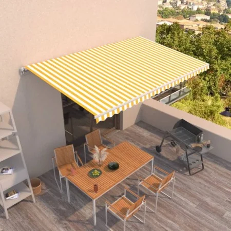 Toldo retráctil manual amarillo y blanco 500x300 cm de vidaXL, Toldos - Ref: Foro24-3068938, Precio: 415,54 €, Descuento: %