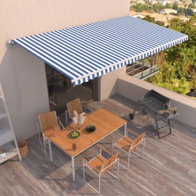 Toldo retráctil manual azul y blanco 600x350 cm