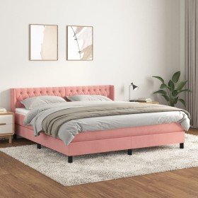 Cama box spring con colchón terciopelo rosa 180x200 cm Cama box spring con colchón terciopelo rosa 180x200 cm