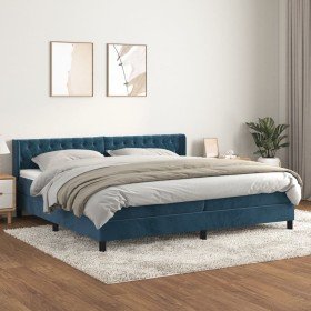 Cama box spring con colchón terciopelo azul oscuro 200x200 cm Cama box spring con colchón terciopelo azul oscuro 200x200 cm