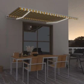 Manual retractable awning with yellow and white LED 400x350 m by vidaXL, Awnings - Ref: Foro24-3068983, Price: 363,38 €, Disc...