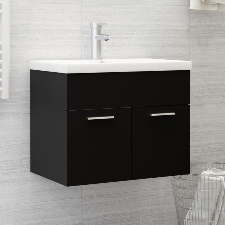Schrank mit Waschbecken aus glänzend schwarzer Spanplatte von vidaXL, Badezimmerwaschtische - Ref: Foro24-3071271, Preis: 189...