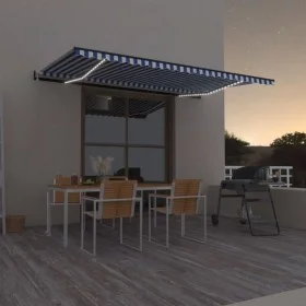 Toldo automático LED sensor de viento azul y blanco 500x300 cm de vidaXL, Toldos - Ref: Foro24-3069151, Precio: 607,36 €, Des...