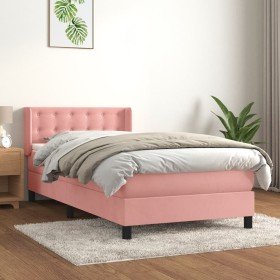 Cama box spring con colchón terciopelo rosa 80x200 cm Cama box spring con colchón terciopelo rosa 80x200 cm
