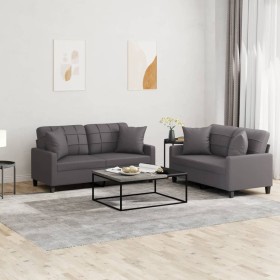 Juego de sofás con cojines 2 piezas cuero sintético gris von , Sofas - Ref: Foro24-3201370, Preis: 412,43 €, Rabatt: %