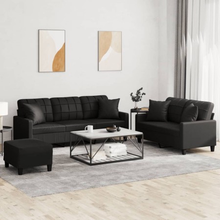 Juego de sofás con cojines 3 piezas cuero sintético negro by , Sofas - Ref: Foro24-3201393, Price: 569,23 €, Discount: %