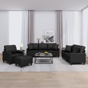 Juego de sofás con cojines 4 piezas cuero sintético negro by , Sofas - Ref: Foro24-3201353, Price: 715,09 €, Discount: %