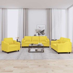 Juego de sofás con cojines 3 piezas tela amarillo claro von , Sofas - Ref: Foro24-3201791, Preis: 582,95 €, Rabatt: %