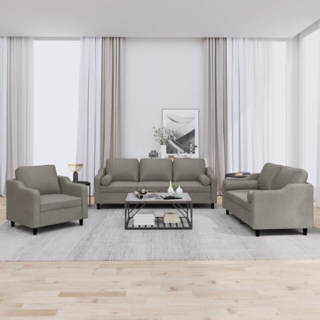 Juego de sofás con cojines 3 piezas tela gris taupe by , Sofas - Ref: Foro24-3201793, Price: 652,61 €, Discount: %