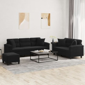 Juego de sofás con cojines 3 piezas tela microfibra negro de , Sofás - Ref: Foro24-3202359, Precio: 640,53 €, Descuento: %