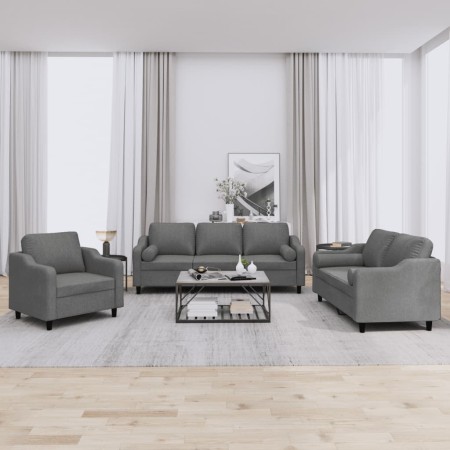 Juego de sofás con cojines 3 piezas tela gris oscuro von , Sofas - Ref: Foro24-3201787, Preis: 678,82 €, Rabatt: %