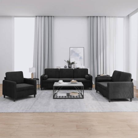 Juego de sofás con cojines 3 piezas terciopelo negro by , Sofas - Ref: Foro24-3201959, Price: 644,08 €, Discount: %