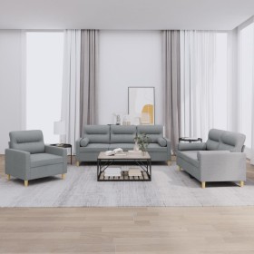 Juego de sofás con cojines 3 piezas tela gris claro by , Sofas - Ref: Foro24-3201552, Price: 635,02 €, Discount: %