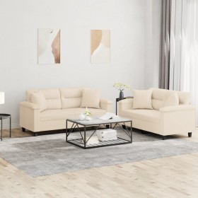 Juego de sofás con cojines 2 piezas tela microfibra beige by , Sofas - Ref: Foro24-3202331, Price: 569,67 €, Discount: %