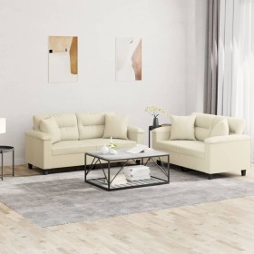 Juego de sofás con cojines 2 piezas cuero sintético color crema by , Sofas - Ref: Foro24-3202373, Price: 543,34 €, Discount: %